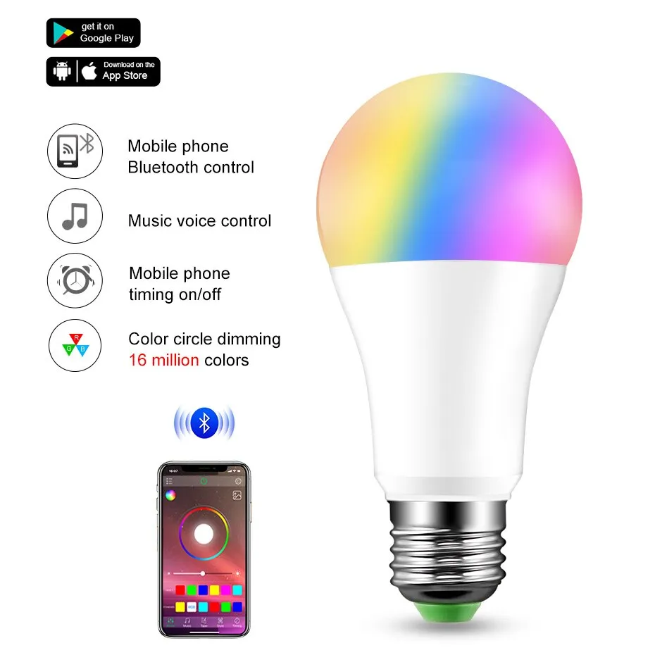 20 Modes Dimmable E27 RGB LED Smart Bulb 15W Bluetooth Magic Lamp RGBW RGBWW Smart Lamp B22 Music Control Apply to IOS /Android