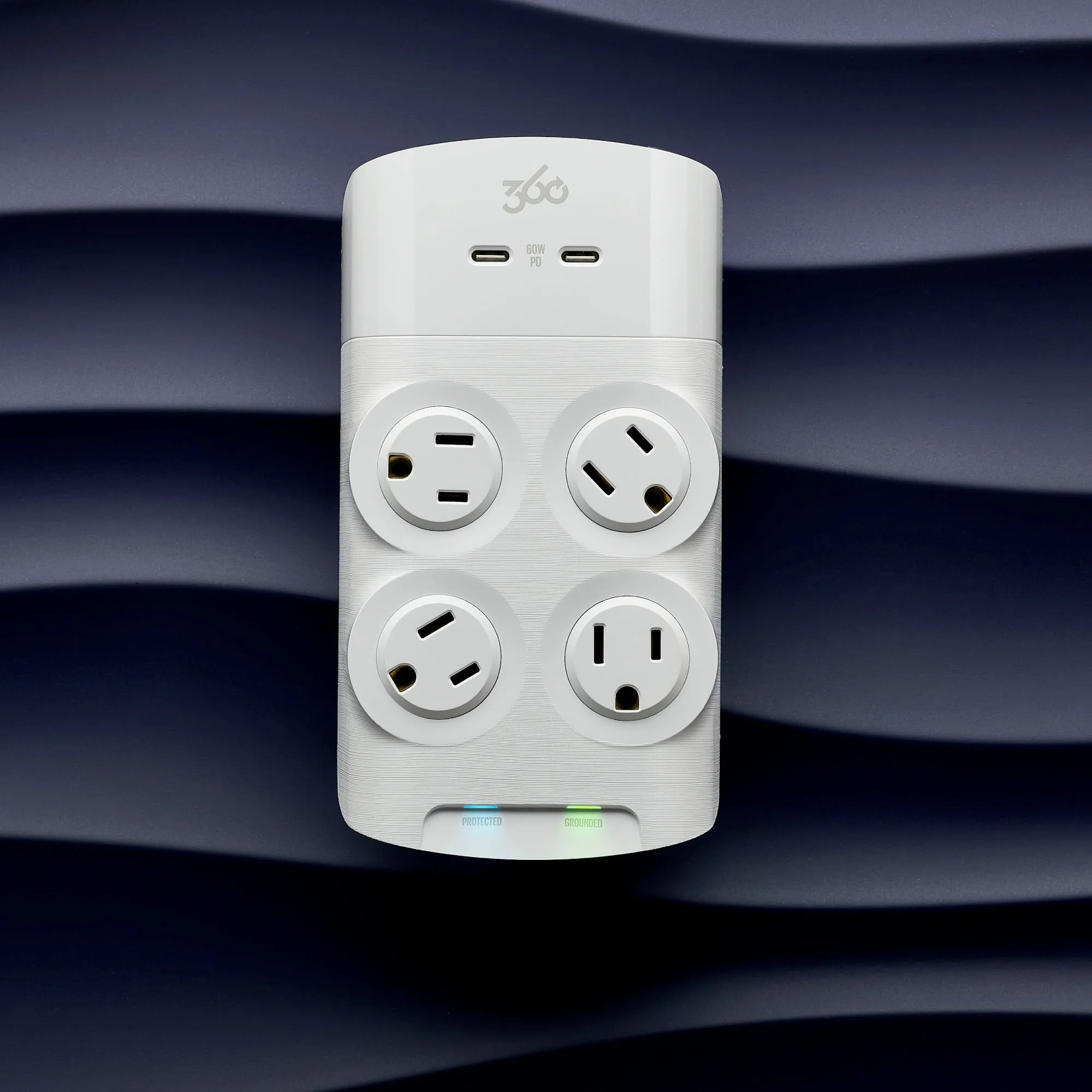 360 Electrical - Revolve60, 4 Rotating Outlets/ 2 USB-C 1080 Joules Surge Protector - White