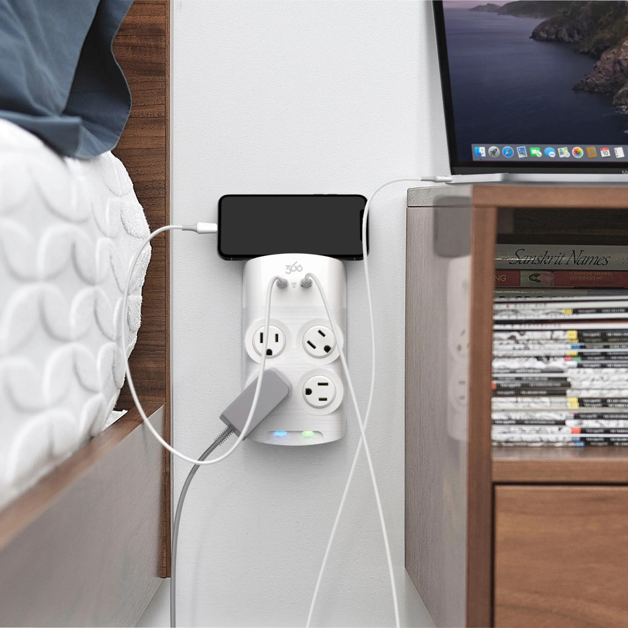 360 Electrical - Revolve60, 4 Rotating Outlets/ 2 USB-C 1080 Joules Surge Protector - White