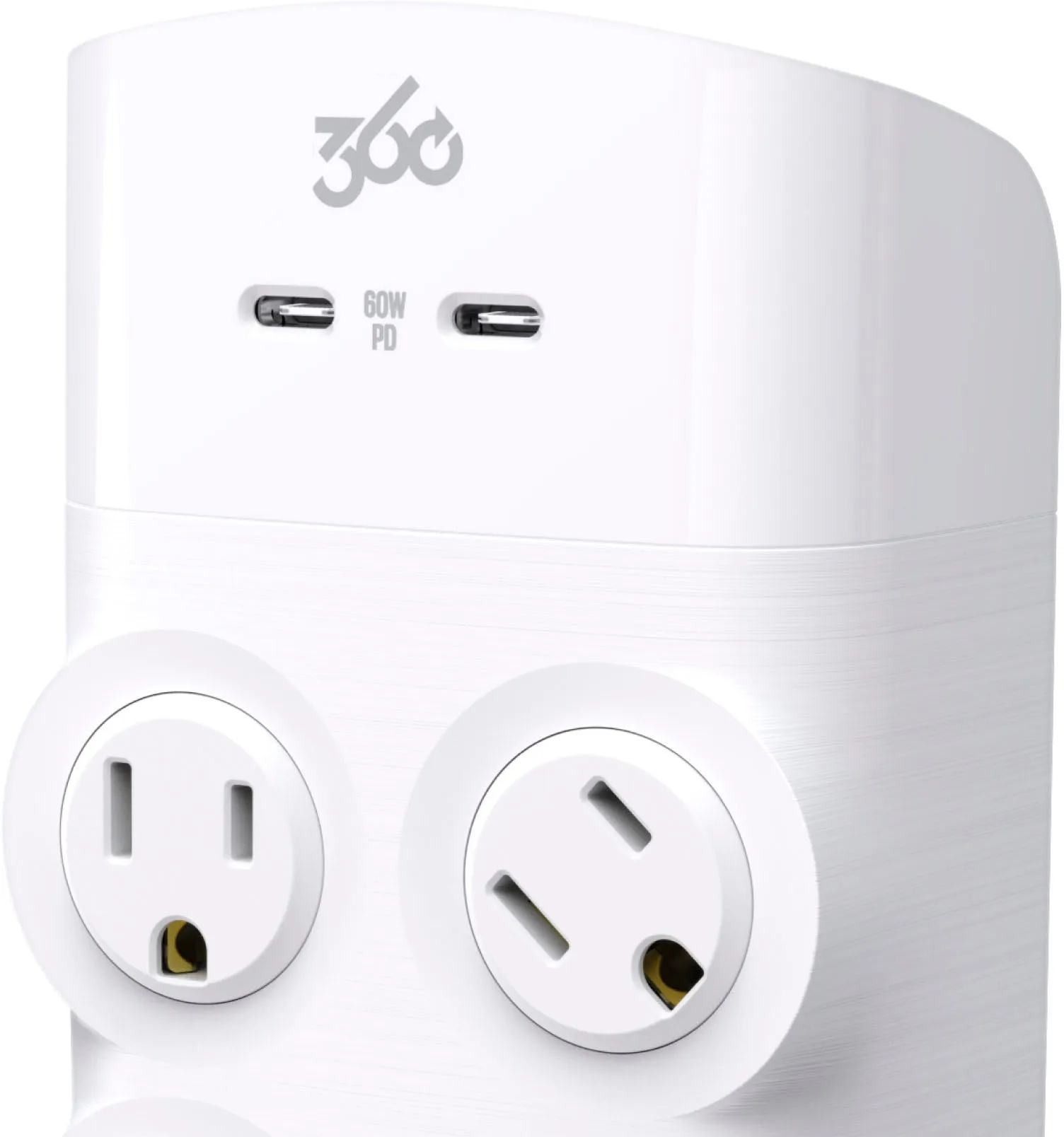 360 Electrical - Revolve60, 4 Rotating Outlets/ 2 USB-C 1080 Joules Surge Protector - White