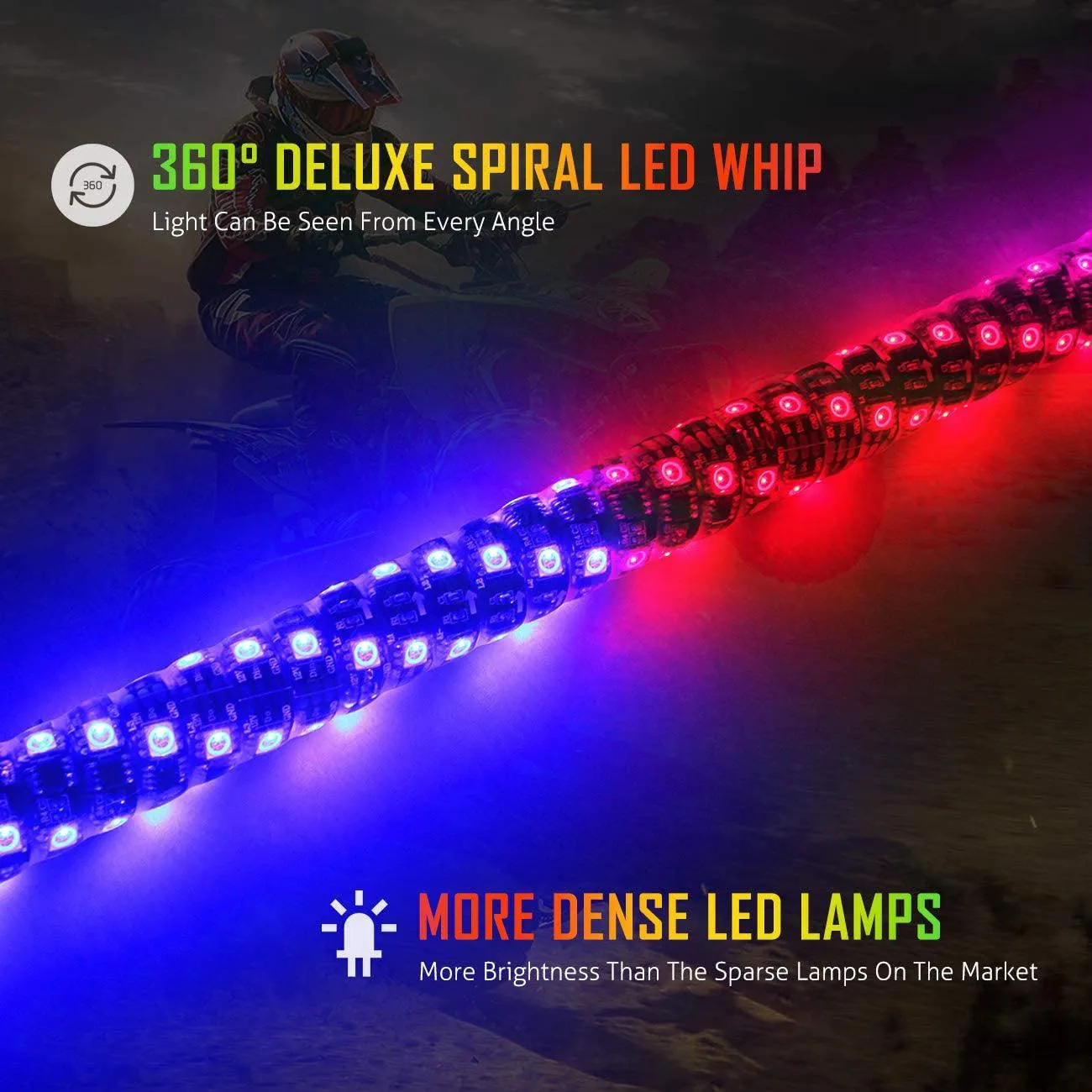 3FT RGB LED Whip Light Rotating Color Changing Flag Pole with Remote Control