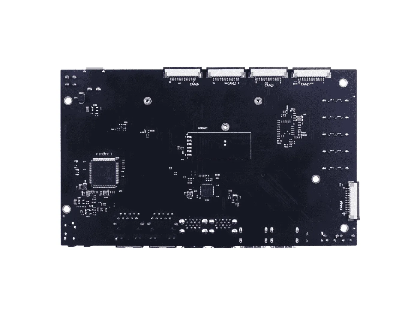 A205 Carrier Board for Jetson Nano/Xavier NX/TX2 NX with compact size and rich ports (6 CSI Camera, 2 HDMI, 5 SATA, M.2 key E supported etc.)