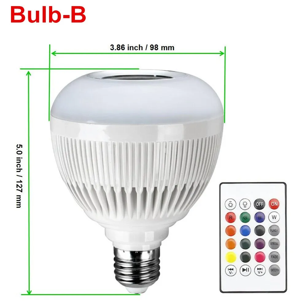 E27 Smart RGB Wireless Bluetooth Speaker Bulb Music Playing Dimmable LED RGB Music Bulb Light Lamp with 24 Keys Remote Control