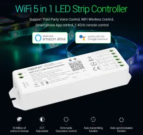 FluxTech ® MiBoxer 5 in 1 WiFi LED Strip Controller, Amazon Alexa Voice Control Remote, Google Assistant and APP Control