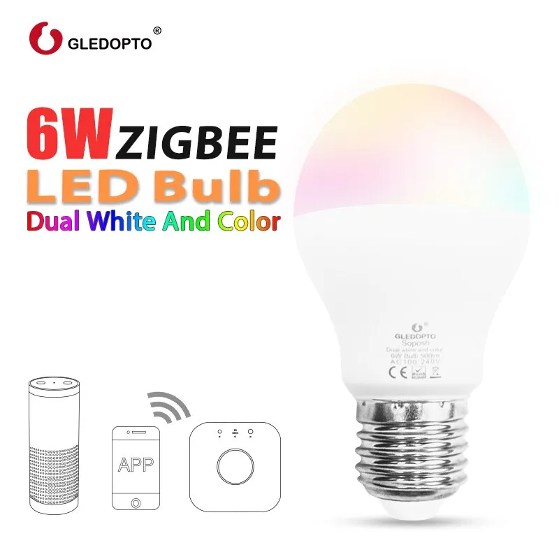 GLEDOPTO LED 6W RGB CCT led bulb Zigbee smartLED bulb e26e27 AC100-240V WW/CW  rgb led bulb dimmable light dual white and color