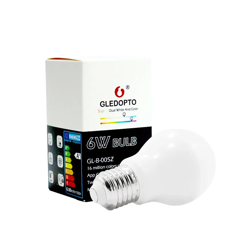 GLEDOPTO LED 6W RGB CCT led bulb Zigbee smartLED bulb e26e27 AC100-240V WW/CW  rgb led bulb dimmable light dual white and color