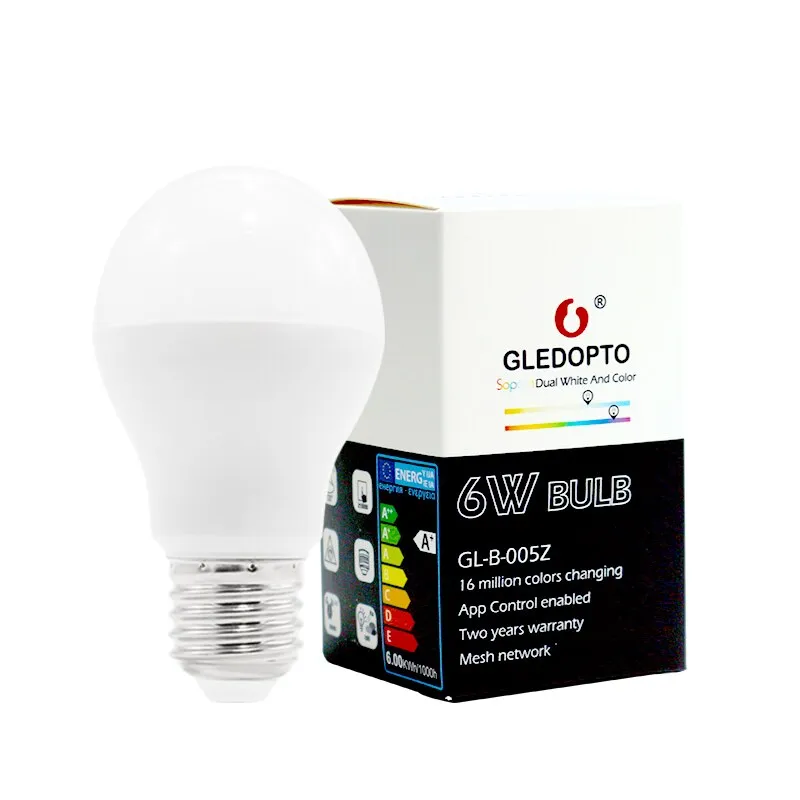 GLEDOPTO LED 6W RGB CCT led bulb Zigbee smartLED bulb e26e27 AC100-240V WW/CW  rgb led bulb dimmable light dual white and color