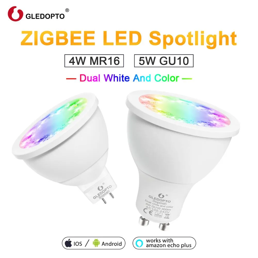 GLEDOPTO smart home color and dual white 5W GU10 4W mr16  2700-6500K LED spotlight zigbee 3.0 work with amazon alexa echo puls