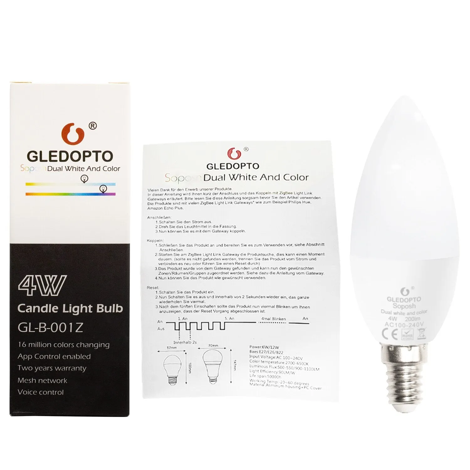 GLEDOPTO zigbee led smart bulb 4W  E12/E14 dimmable RGBCCT  Ambiance Decorative Candle Bulbs Compatible with Amazon Echo Plus AC