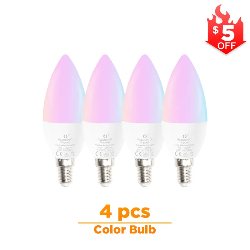 GLEDOPTO zigbee led smart bulb 4W  E12/E14 dimmable RGBCCT  Ambiance Decorative Candle Bulbs Compatible with Amazon Echo Plus AC