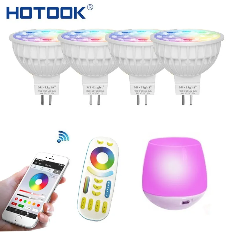 HOTOOK Mi Light WIFI LED Bulb RGB CCT(2700-6500K)LED Lamp Smart Light Dimmable MR16 GU10 4WSpotlight 2.4G Remote and APP Control