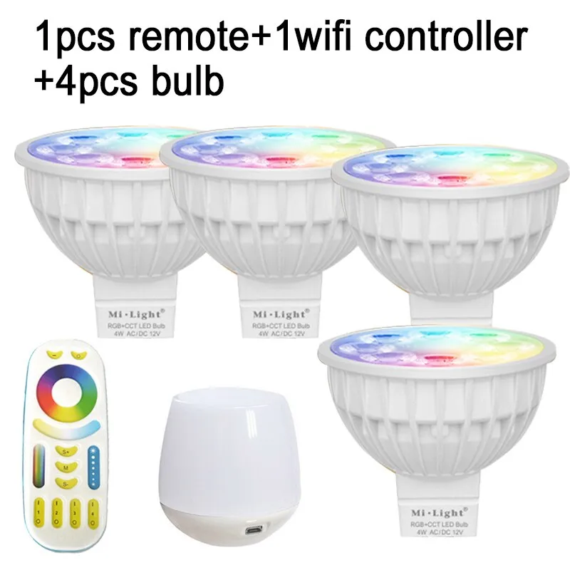 HOTOOK Mi Light WIFI LED Bulb RGB CCT(2700-6500K)LED Lamp Smart Light Dimmable MR16 GU10 4WSpotlight 2.4G Remote and APP Control