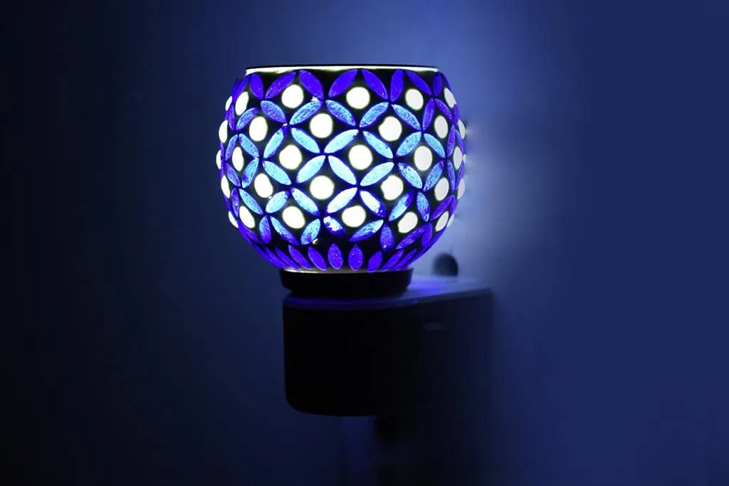 Krishi Electric Kapoor Dani Stand Kapur Incense Burner/ Smart Ceramic Kapoor Dani/Aroma Oil Burner Cum Night Lamp with Switch Design On The Kapoordani May Vary (Blue)(Round)