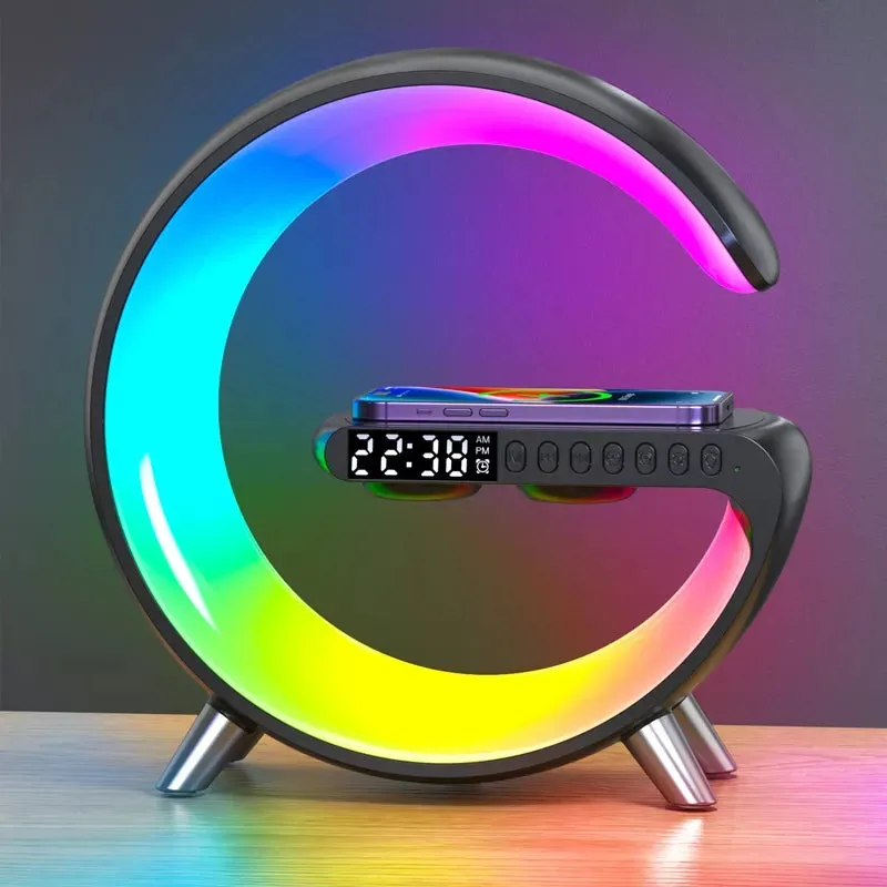 LED App Control RGB Night Light Atmosphere Lamps Digital Alarm Clock Speaker Wireless Charger Children Sleep Bedroom Decoration