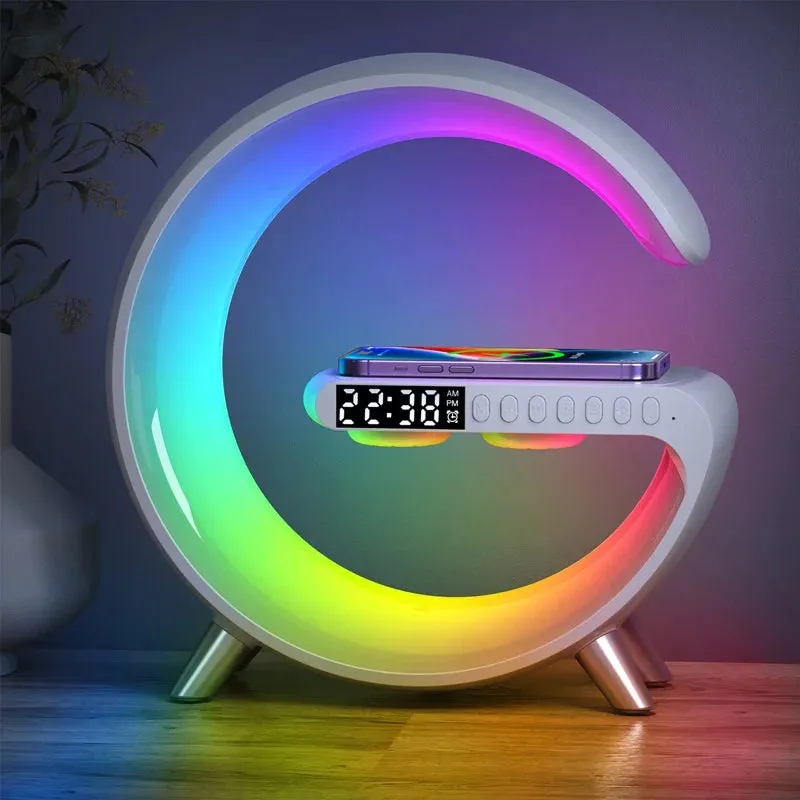 LED App Control RGB Night Light Atmosphere Lamps Digital Alarm Clock Speaker Wireless Charger Children Sleep Bedroom Decoration