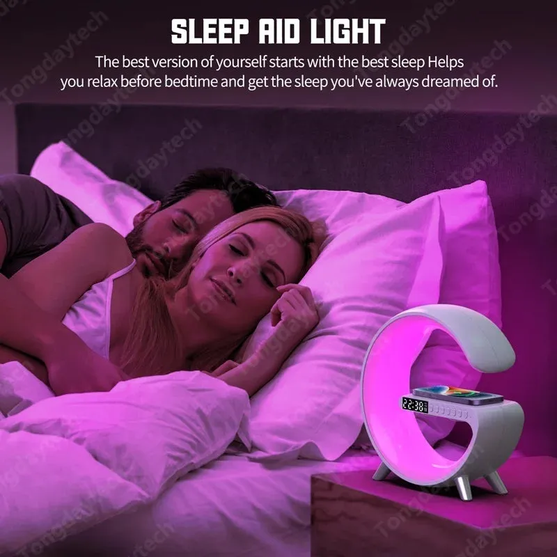 LED App Control RGB Night Light Atmosphere Lamps Digital Alarm Clock Speaker Wireless Charger Children Sleep Bedroom Decoration