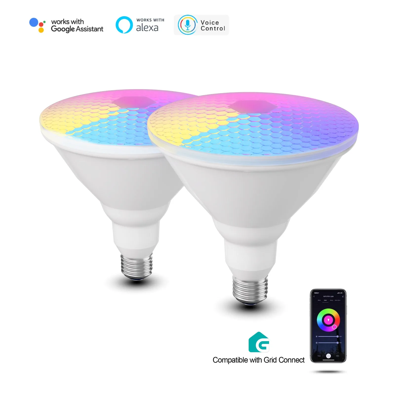 LED Smart PAR38 Alexa Compatible WiFi Color Changing Outdoor Flood Light 12W, RGB Tunable White CCT, Dimmable with Alexa & Google Assistant 2Pack