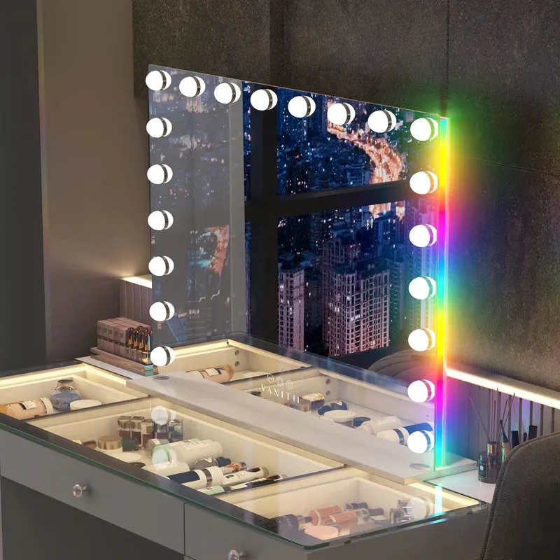 LUXE Hollywood Glow Vanity Mirror with RGB - 18 Dimmable LED Bulbs & Smart Touch Control