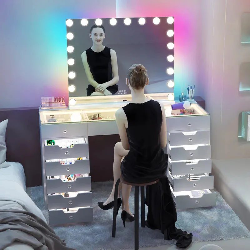 LUXE Hollywood Glow Vanity Mirror with RGB - 18 Dimmable LED Bulbs & Smart Touch Control