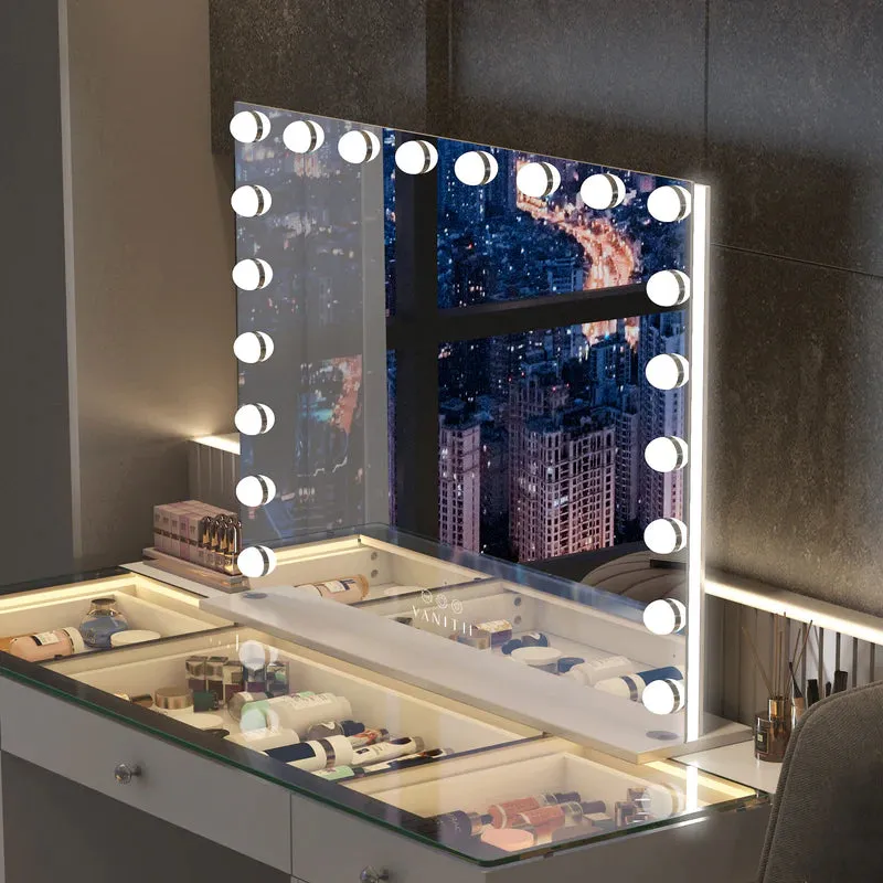 LUXE Hollywood Glow Vanity Mirror with RGB - 18 Dimmable LED Bulbs & Smart Touch Control