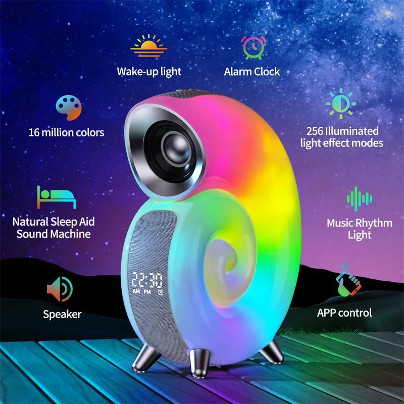 NEW APP Control RGB Atmosphere Night Light Conch Bluetooth Speaker Music , Natural Sleep Aid Alarm Clock Room Decoration