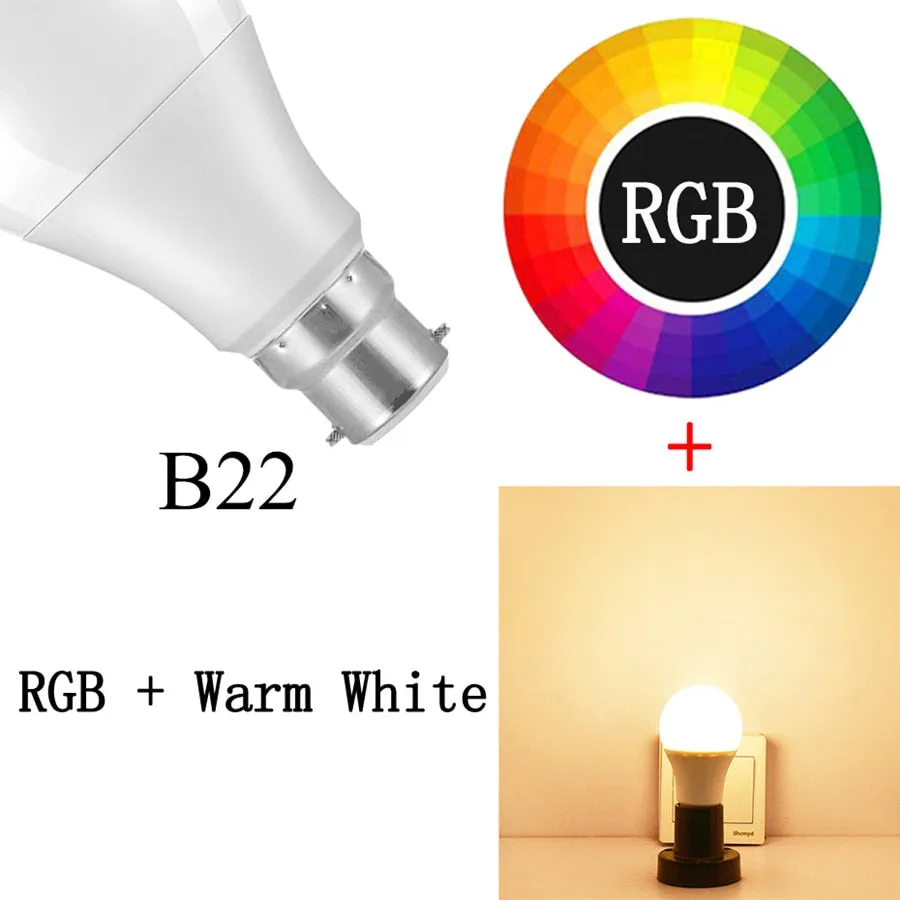 Newest 15W RGB Bluetooth Smart LED Bulb E27 Dimmable B22 RGBW RGBWW LED Bulb Music Voice Control Smart Light Lamp for Home Decor