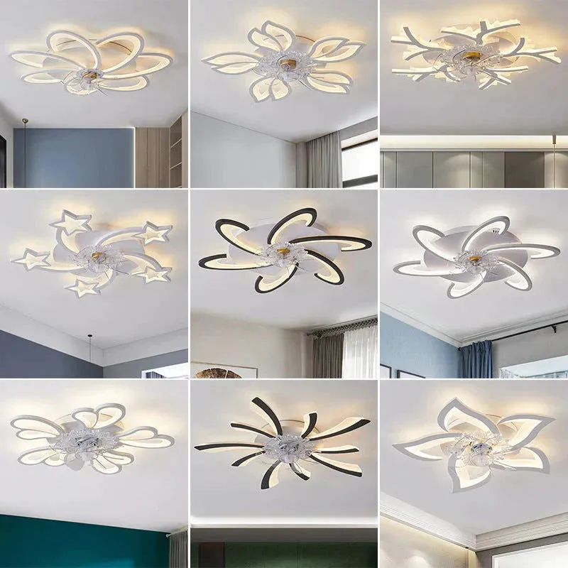 Nordic living room led creative smart windmill ceiling fan light