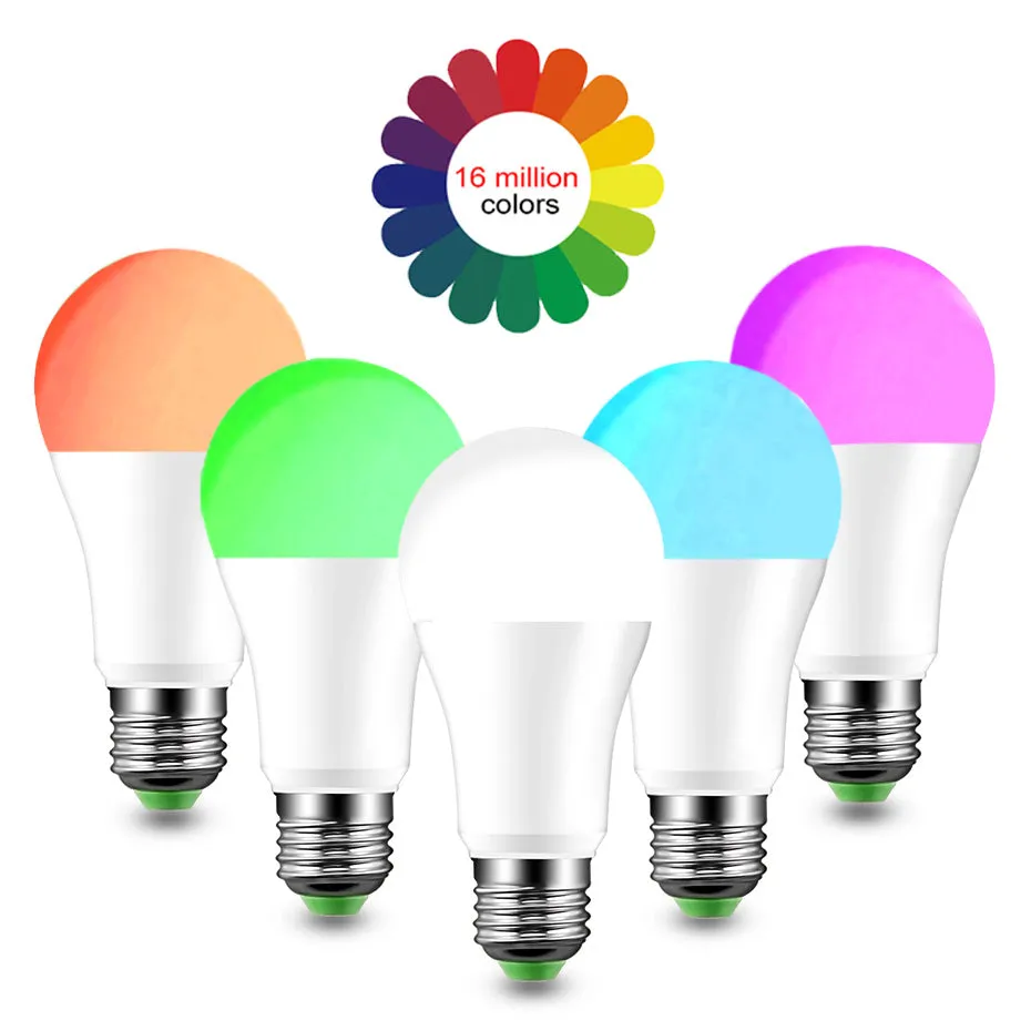 Smart Bulb E27 B22 LED Wireless Bluetooth4.0 Dimmable 15W RGB Bulb Google Home APP Control Multicolored Changing Night Light