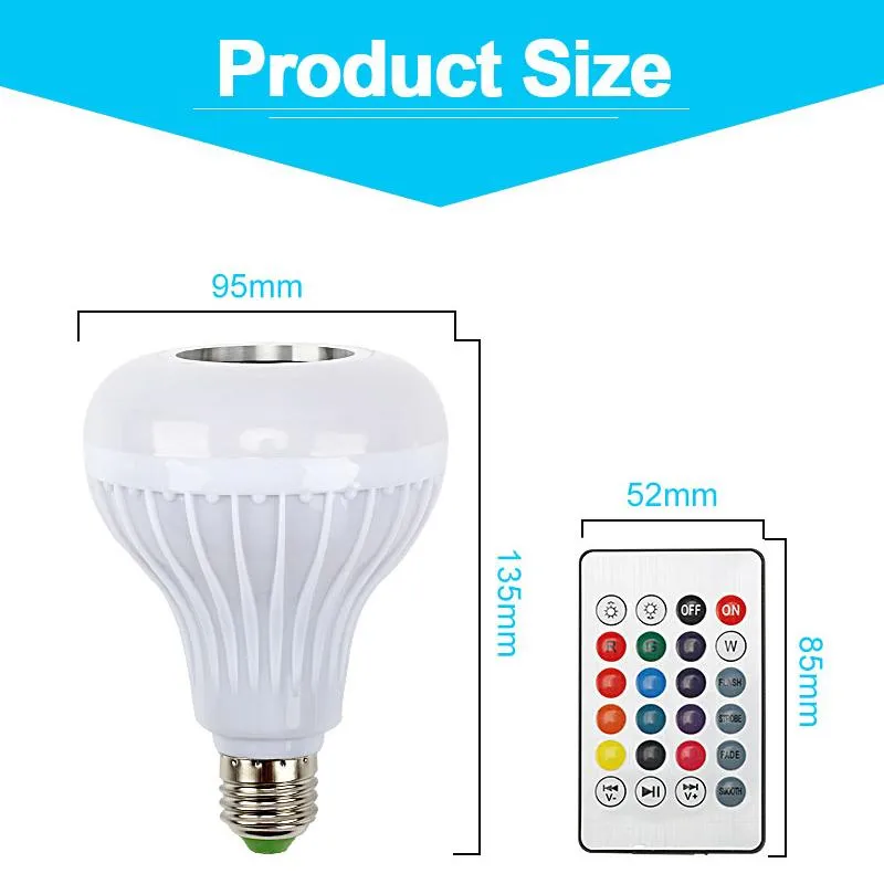 Smart E27 RGB Bluetooth Speaker LED Bulb Light 12W Music Playing Dimmable Wireless Led Lamp with 24 Keys Remote Control