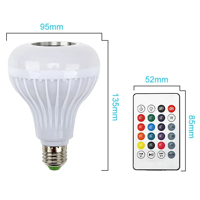 Smart E27 RGB Bluetooth Speaker LED Bulb Light 12W Music Playing Dimmable Wireless Led Lamp with 24 Keys Remote Control