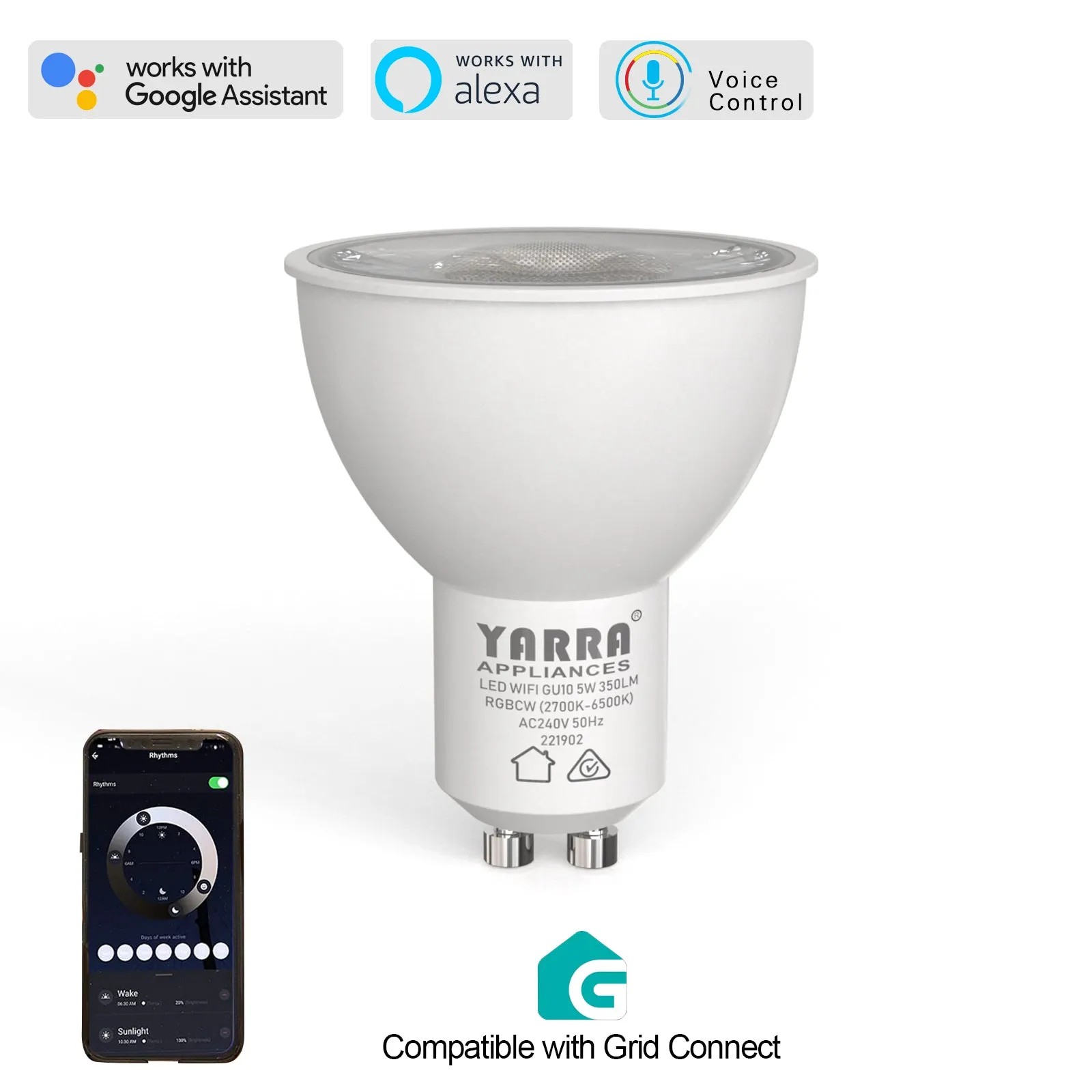 Smart WiFi GU10 5W RGBCW Changeable Compatible with Alexa, Google Home No Hub Required