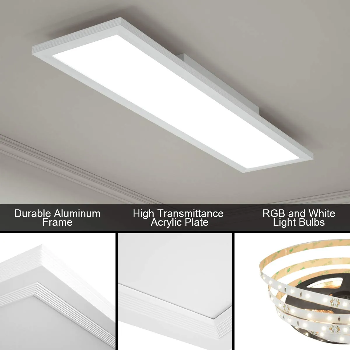 Tangkula Smart LED Ceiling Light, Dimmable RGB Light Panel with APP Control, 18W LED 1300 Lumens (White)