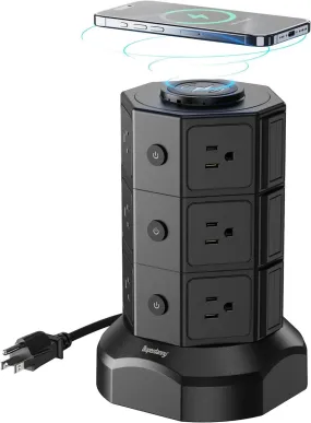 Tower Power Strip with 15W Wireless Charger