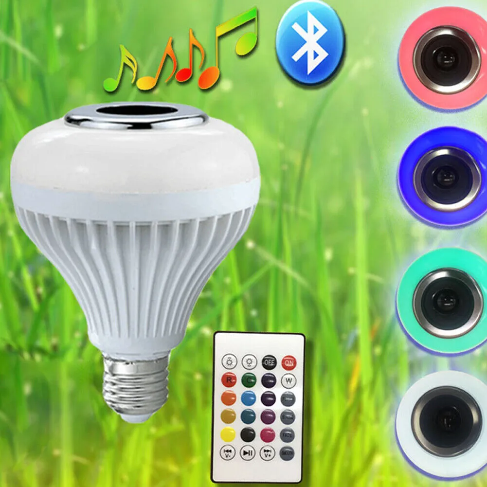 US 2-4 Pcs Wireless Bluetooth Light Bulb Speaker RGB E27 Smart Music Lamp Remote