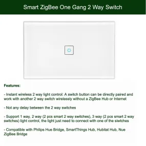 ZigBee 1 Gang 2 Way Switch Set for SmartThings, Hubitat and Philips Hue 2 Way Light Control