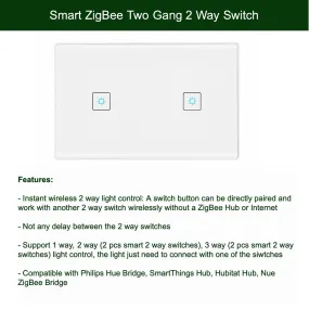 ZigBee 2 Gang 2 Way Switch Set for SmartThings, Hubitat and Philips Hue 2 Way Light Control