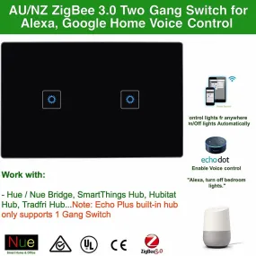 ZigBee Smart 2 Gang Switch for SmartThings, Hubitat and Philips Hue (Black)